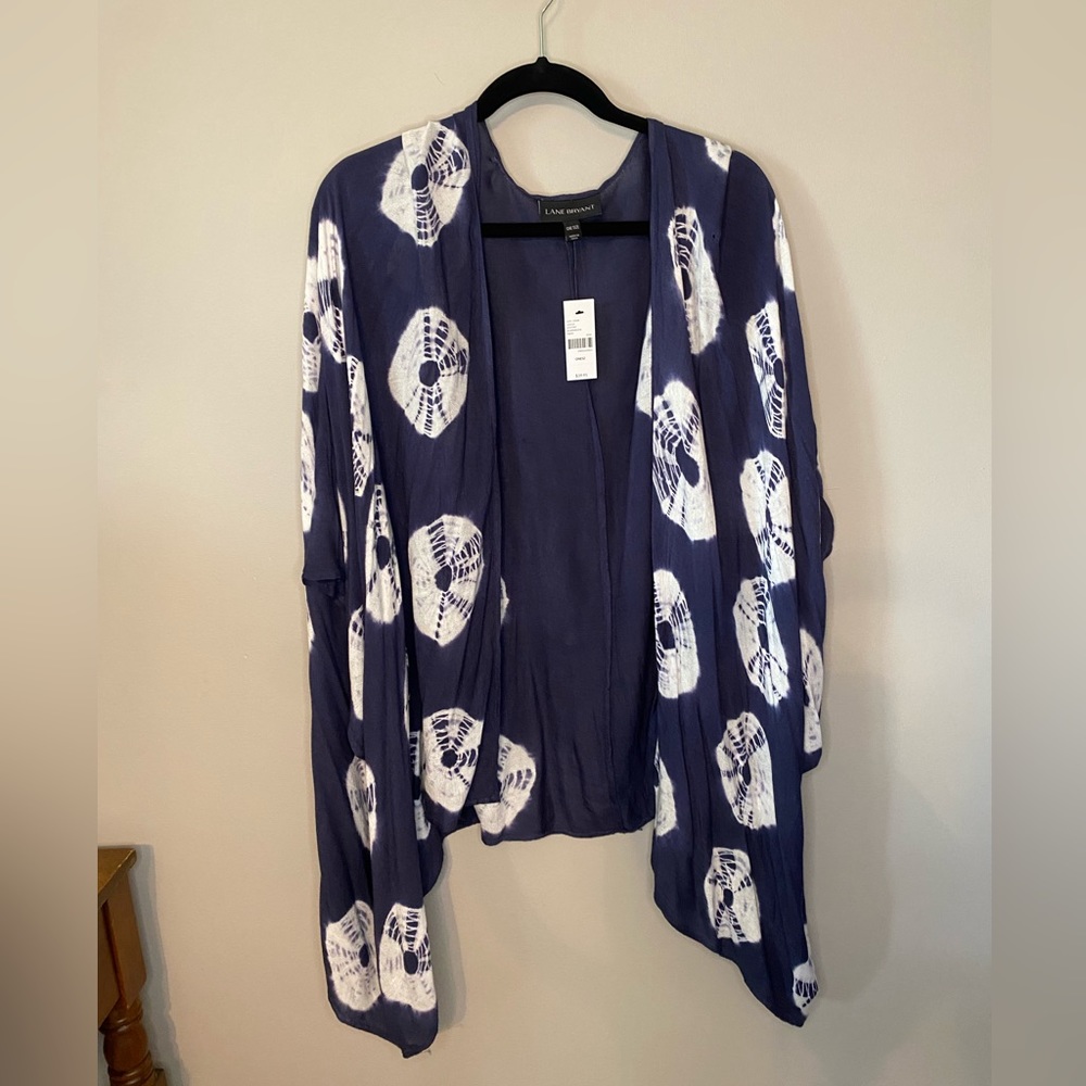 Lane Bryant NWT casual kimono cardigan, navy blue and white